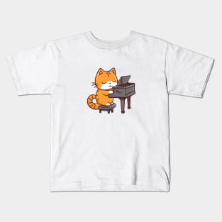 Cat Playing Piano Kids T-Shirt